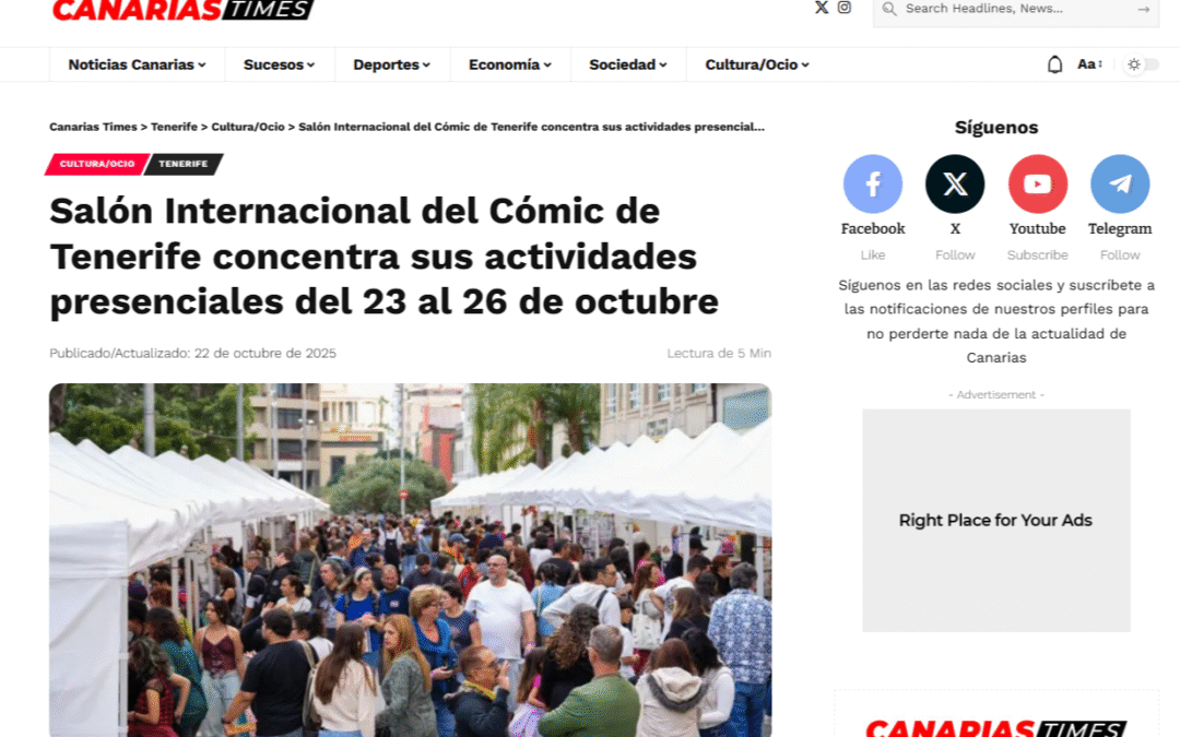 CANARIAS TIMES | Salón Internacional del Cómic de Tenerife concentra sus actividades presenciales del 23 al 26 de octubre