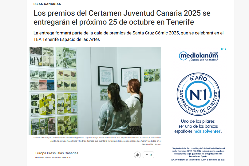EUROPA PRESS | Los premios del Certamen Juventud Canaria 2025 se entregarán el próximo 25 de octubre en Tenerife