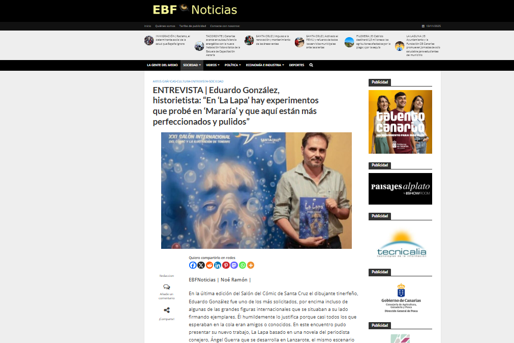 EL BLOGO FEROZ | ENTREVISTA | Eduardo González, historietista: “En ‘La Lapa’ hay experimentos que probé en ‘Mararía’ y que aquí están más perfeccionados y pulidos”