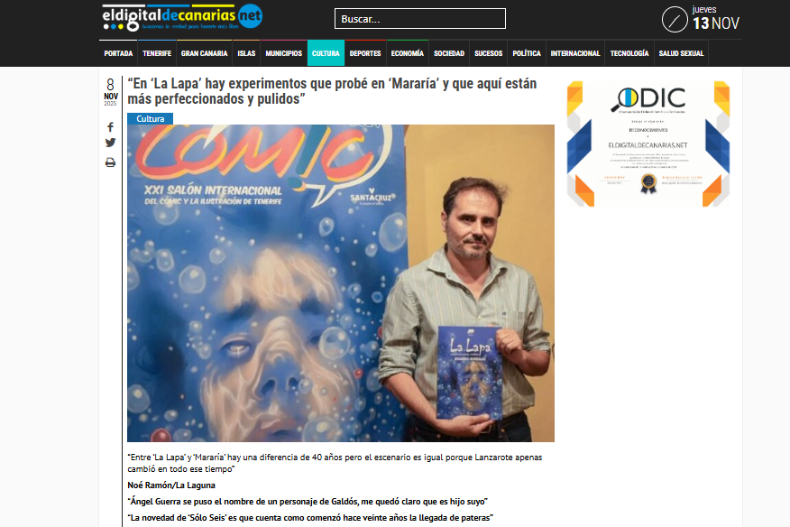 EL DIGITAL DE CANARIAS.NET | “En ‘La Lapa’ hay experimentos que probé en ‘Mararía’ y que aquí están más perfeccionados y pulidos”