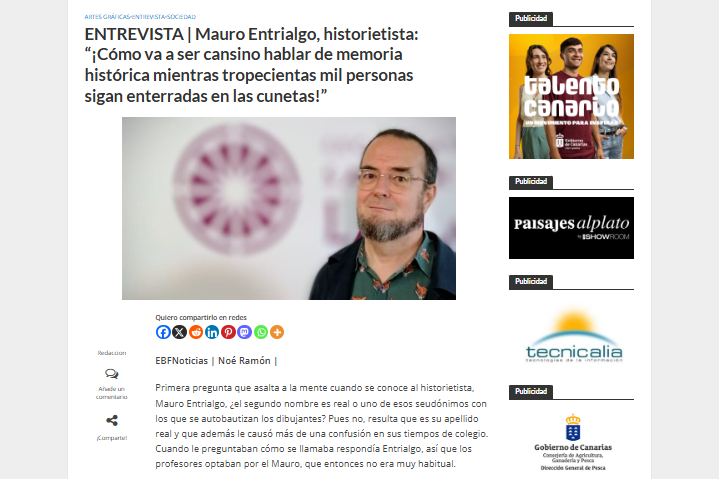 EL BLOGO FEROZ | ENTREVISTA | Mauro Entrialgo, historietista: “¡Cómo va a ser cansino hablar de memoria histórica mientras tropecientas mil personas sigan enterradas en las cunetas!”