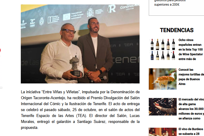 VINETUR | Entre Viñas y Viñetas recibe el Premio Divulgación tras dieciocho años uniendo cómic y vino en Tacoronte-Acentejo