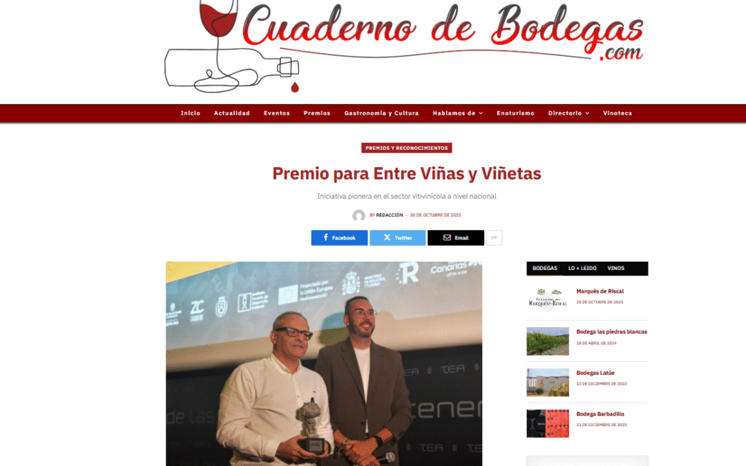 CUADERNO DE  BODEGAS.COM | Premio para Entre Viñas y Viñetas