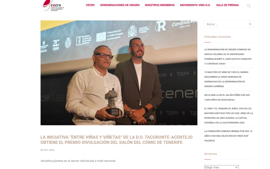 CONFERENCIA ESPAÑOLA DE CONSEJOS REGULADORES VINICOLAS  |LA INICIATIVA “ENTRE VIÑAS Y VIÑETAS” DE LA D.O. TACORONTE-ACENTEJO OBTIENE EL PREMIO DIVULGACIÓN DEL SALÓN DEL CÓMIC DE TENERIFE