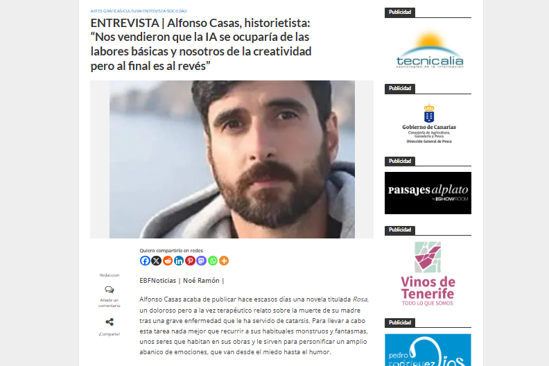 EL BLOGO FEROZ | ENTREVISTA | Alfonso Casas, historietista: “Nos vendieron que la IA se ocuparía de las labores básicas y nosotros de la creatividad pero al final es al revés”