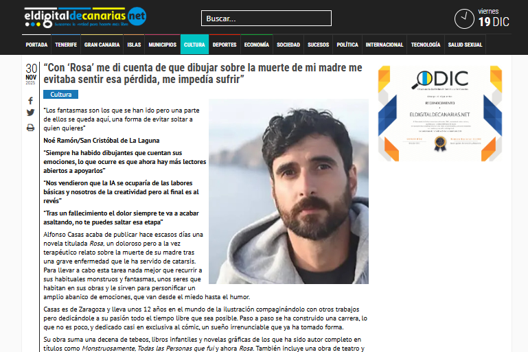 EL DIGITAL DE CANARIAS.NET | “Con ‘Rosa’ me di cuenta de que dibujar sobre la muerte de mi madre me evitaba sentir esa pérdida, me impedía sufrir”