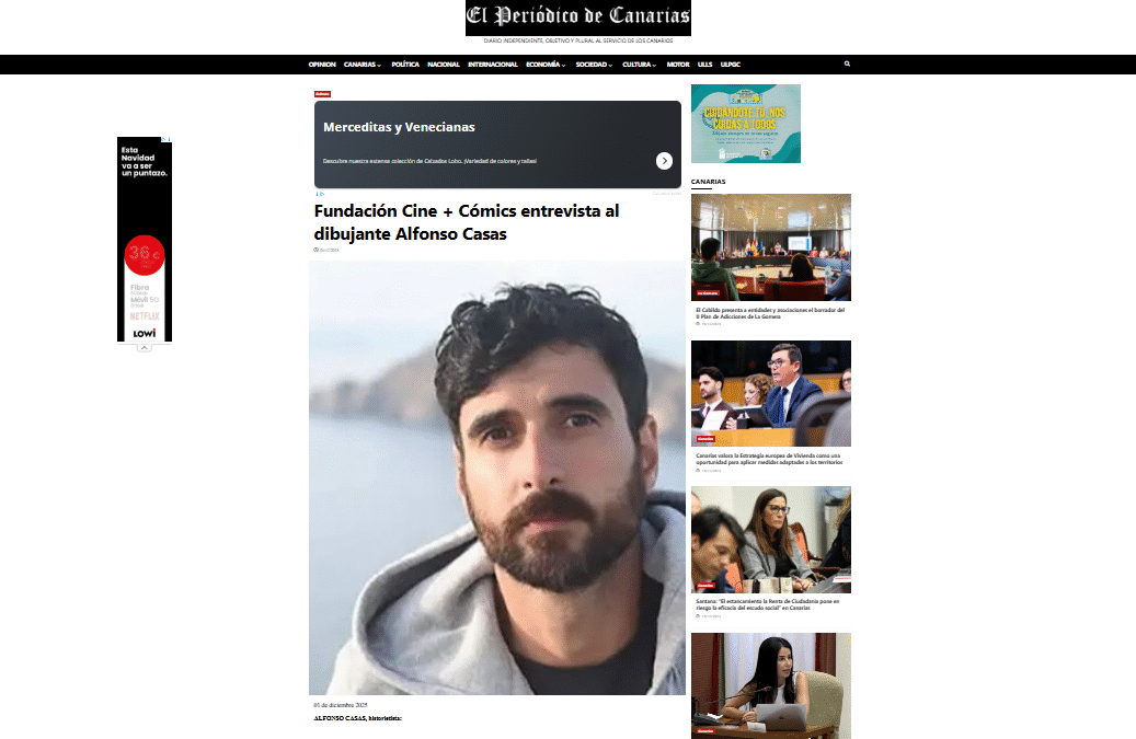 EL PERIÓDICO DE CANARIAS | Fundación Cine + Cómics entrevista al dibujante Alfonso Casas