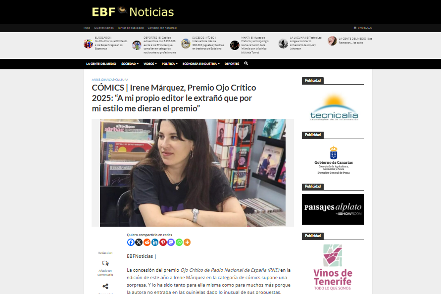 EL BLOGO FEROZ | CÓMICS | Irene Márquez, Premio Ojo Crítico 2025: “A mi propio editor le extrañó que por mi estilo me dieran el premio”