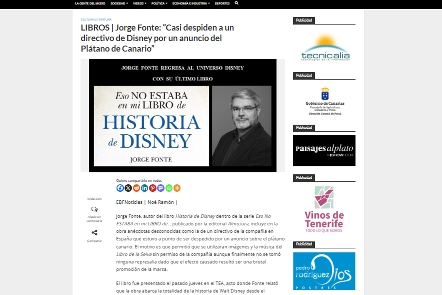 EL BLOGO FEROZ | LIBROS | Jorge Fonte: “Casi despiden a un directivo de Disney por un anuncio del Plátano de Canario”