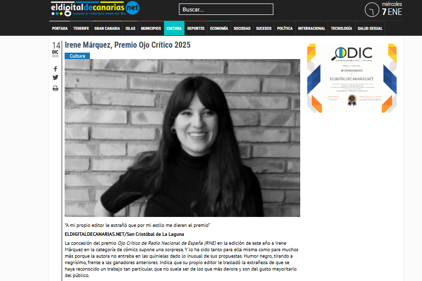 ELDIGITALDECANARIAS.NET | Irene Márquez, Premio Ojo Crítico 2025