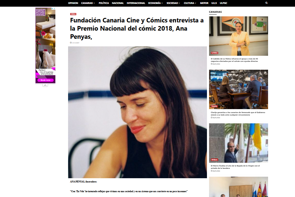 EL PERIÓDICO DE CANARIAS | Fundación Canaria Cine y Cómics entrevista a la Premio Nacional del cómic 2018, Ana Penyas,