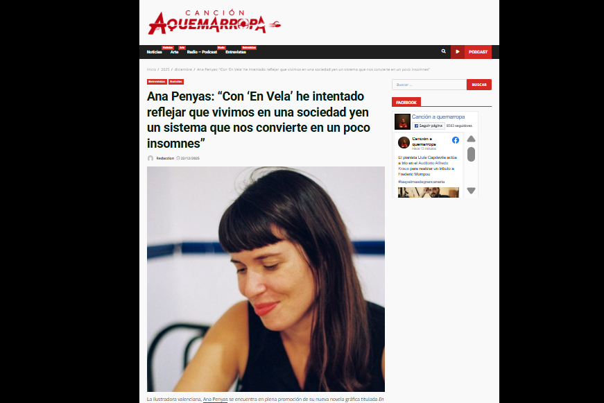 CANCIÓN A QUEMARROPA  | Ana Penyas: “Con ‘En Vela’ he intentado reflejar que vivimos en una sociedad y en un sistema que nos convierte en un poco insomnes”.