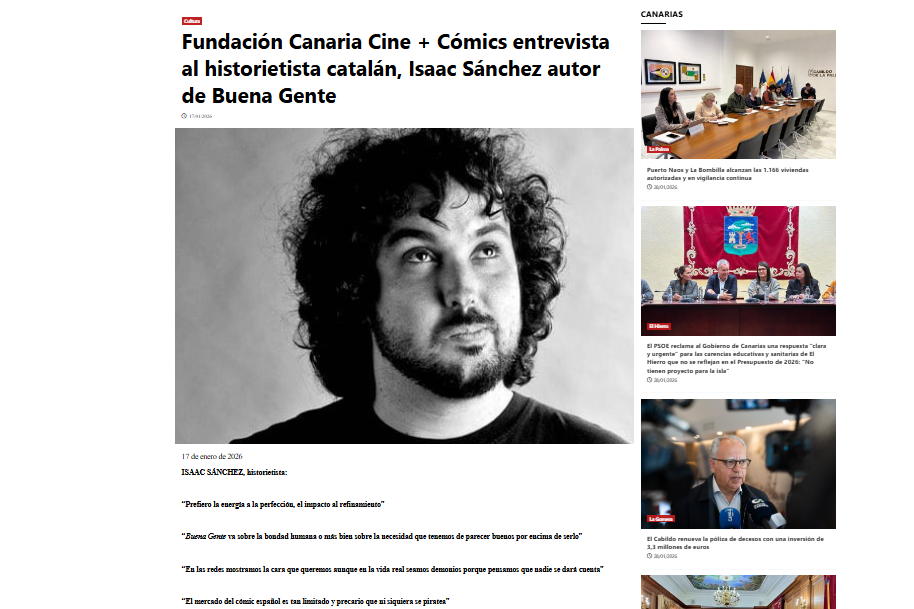 EL PERIÓDICO DE CANARIAS | Fundación Canaria Cine + Cómics entrevista al historietista catalán, Isaac Sánchez autor de Buena Gente