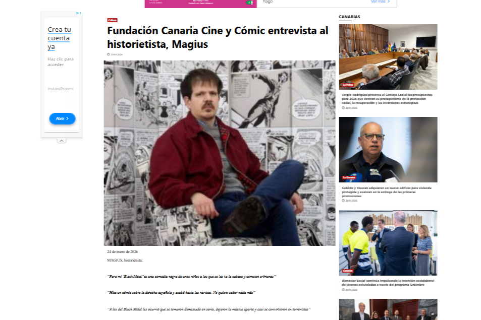 EL PERIÓDICO DE CANARIAS | Fundación Canaria Cine y Cómic entrevista al historietista, Magius