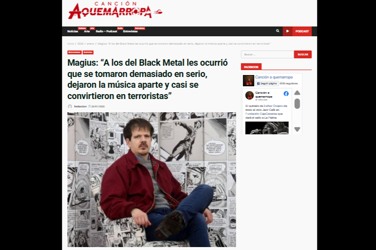 CANCIÓN A QUEMARROPA | Magius: “A los del Black Metal les ocurrió que se tomaron demasiado en serio, dejaron la música aparte y casi se convirtieron en terroristas”