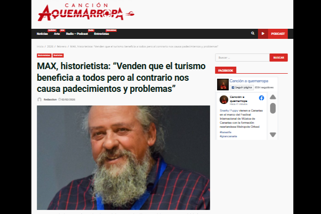 CANCIÓN A QUEMARROPA | MAX, historietista: “Venden que el turismo beneficia a todos pero al contrario nos causa padecimientos y problemas”