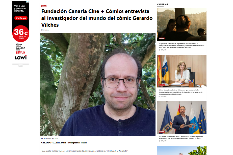 EL PERIÓDICO DE CANARIAS | Fundación Canaria Cine + Cómics entrevista al investigador del mundo del cómic Gerardo Vilches