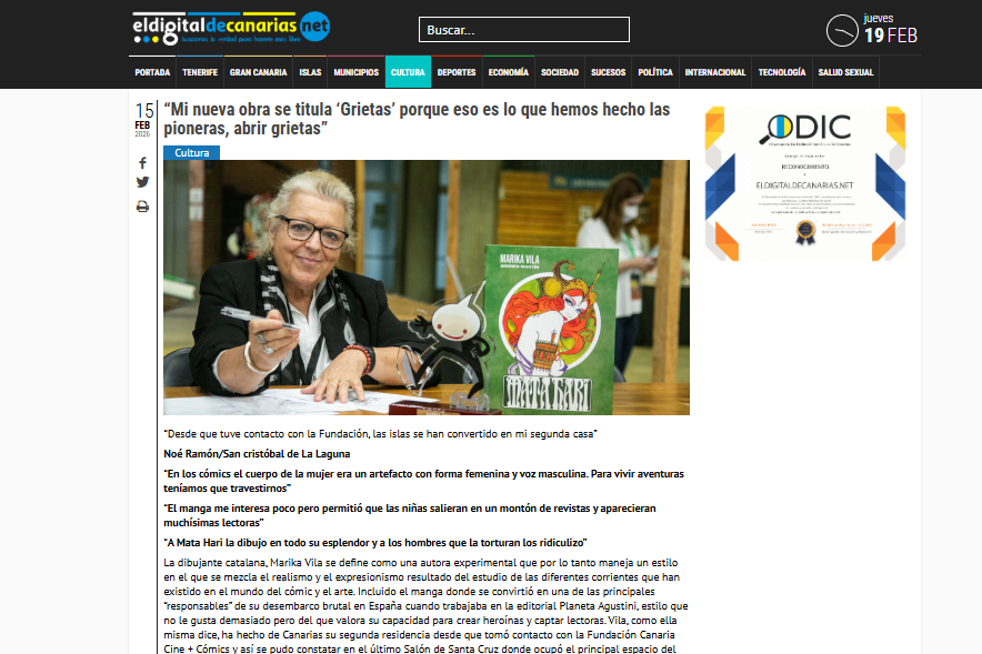 EL DIGITAL DE CANARIAS.NET | “Mi nueva obra se titula ‘Grietas’ porque eso es lo que hemos hecho las pioneras, abrir grietas”