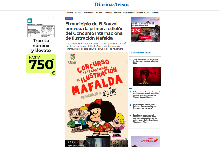DIARIO DE AVISOS | El municipio de El Sauzal convoca la primera edición del Concurso Internacional de Ilustración Mafalda