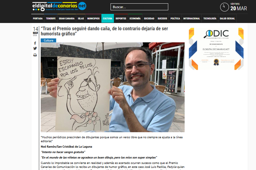 EL DIGITAL DE CANARIAS.NET | «Tras el Premio seguiré dando caña, de lo contrario dejaría de ser humorista gráfico”