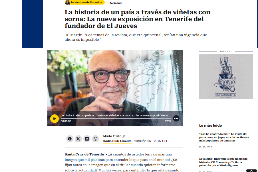 CADENA SER | La historia de un país a través de viñetas con sorna: La nueva exposición en Tenerife del fundador de El Jueves