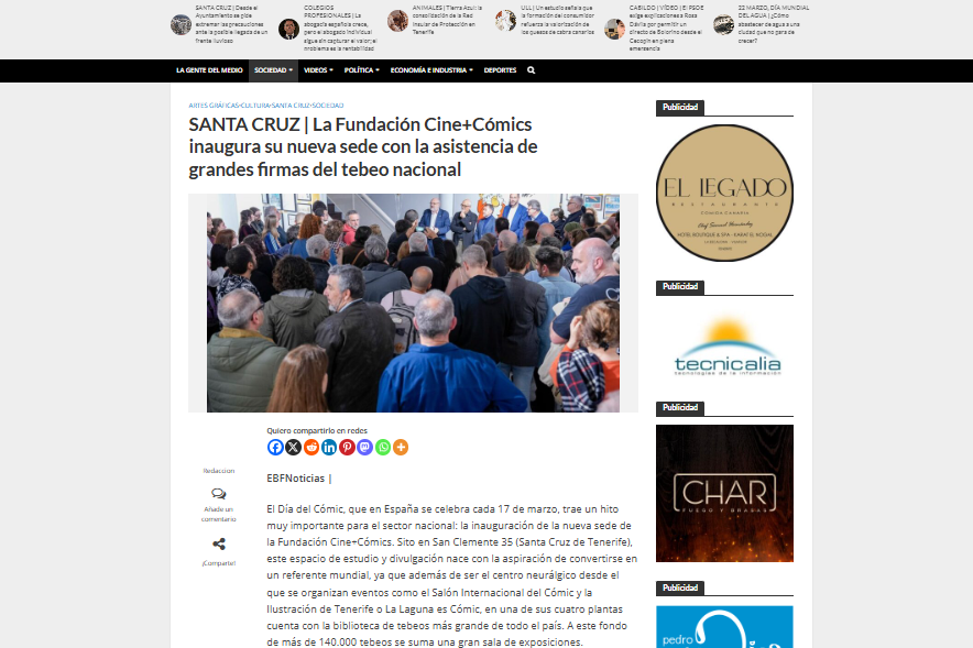 EL BLOGO FEROZ | SANTA CRUZ | La Fundación Cine+Cómics inaugura su nueva sede con la asistencia de grandes firmas del tebeo nacional