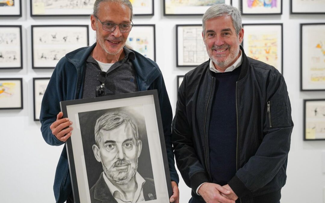 Tomás Felipe obsequia al presidente del Gobierno de Canarias, Fernando Clavijo, con un retrato