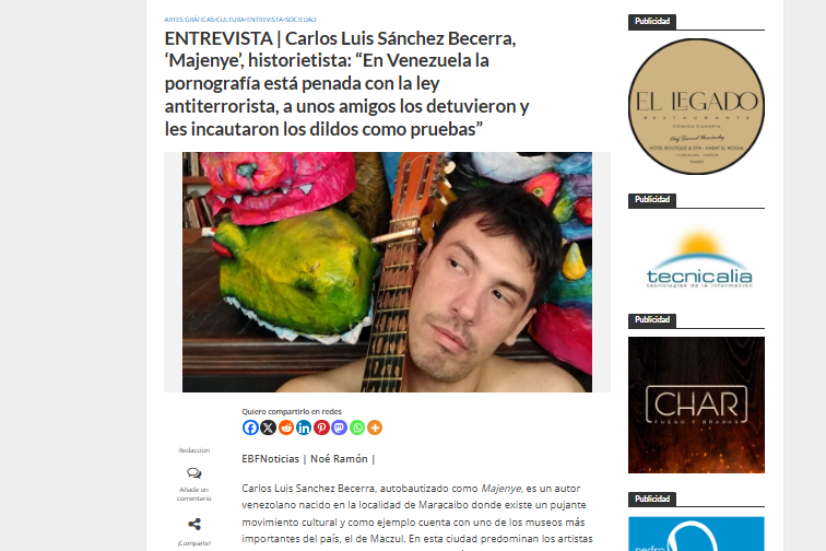 EL BLOGO FEROZ | ENTREVISTA | Carlos Luis Sánchez Becerra, ‘Majenye’, historietista: “En Venezuela la pornografía está penada con la ley antiterrorista, a unos amigos los detuvieron y les incautaron los dildos como pruebas”