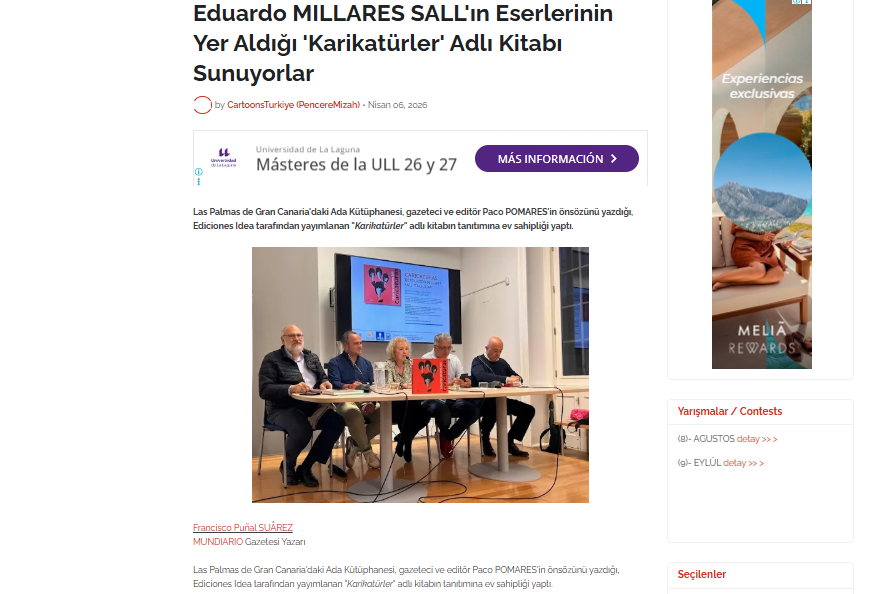 PENCEREMIZAH CARTOONS TURKIYE | Eduardo MILLARES SALL’ın Eserlerinin Yer Aldığı ‘Karikatürler’ Adlı Kitabı Sunuyorlar
