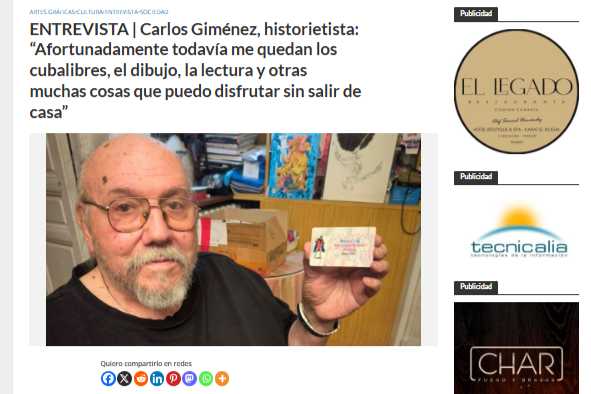 EL BLOGO FEROZ | ENTREVISTA | Carlos Giménez, historietista: “Afortunadamente todavía me quedan los cubalibres, el dibujo, la lectura y otras muchas cosas que puedo disfrutar sin salir de casa”
