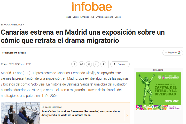 INFOBAE | Canarias estrena en Madrid una exposición sobre un cómic que retrata el drama migratorio