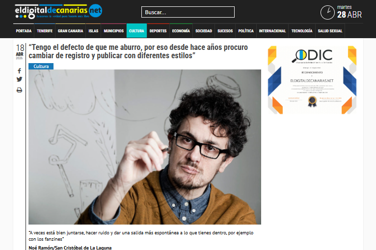 EL DIGITAL DE CANARIAS.NET | “Tengo el defecto de que me aburro, por eso desde hace años procuro cambiar de registro y publicar con diferentes estilos”