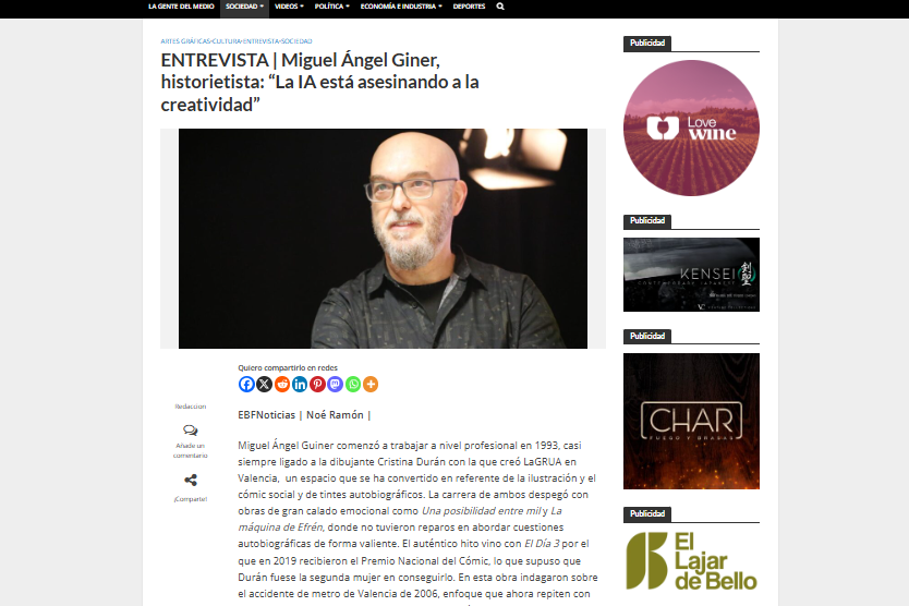EL BLOGO FEROZ | ENTREVISTA | Miguel Ángel Giner, historietista: “La IA está asesinando a la creatividad”