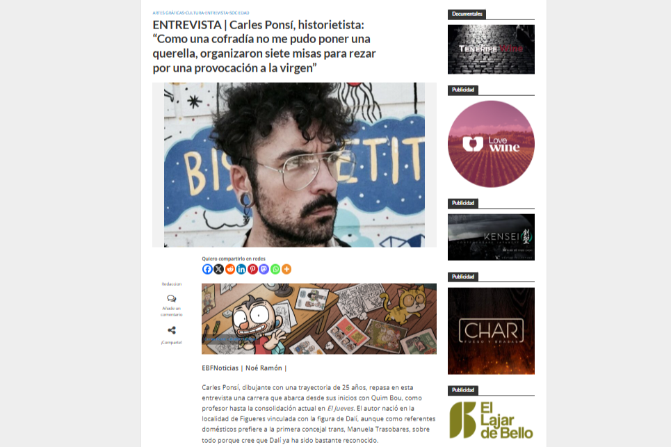EL BLOGO FEROZ | ENTREVISTA | Carles Ponsí, historietista: “Como una cofradía no me pudo poner una querella, organizaron siete misas para rezar por una provocación a la virgen”