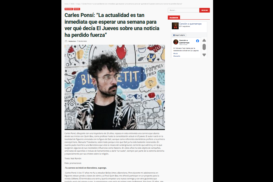 CANCIÓN A QUEMARROPA | Carles Ponsí: “La actualidad es tan inmediata que esperar una semana para ver qué decía El Jueves sobre una noticia ha perdido fuerza”