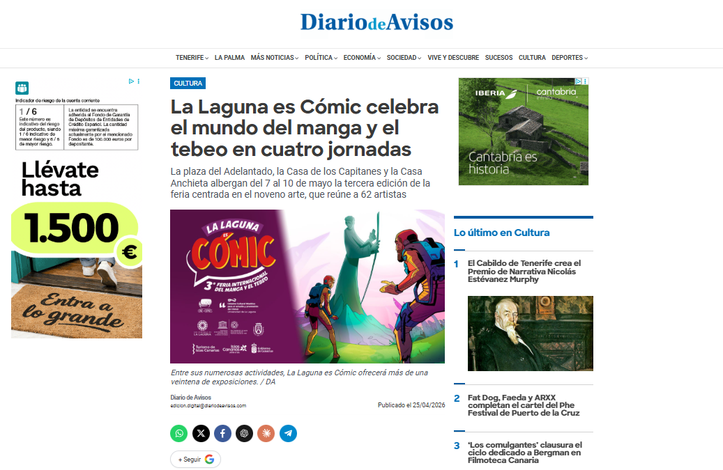 DIARIO DE AVISOS | La Laguna es Cómic celebra el mundo del manga y el tebeo en cuatro jornadas