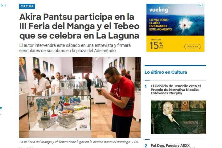 DIARIO DE AVISOS | Akira Pantsu participa en la III Feria del Manga y el Tebeo que se celebra en La Laguna