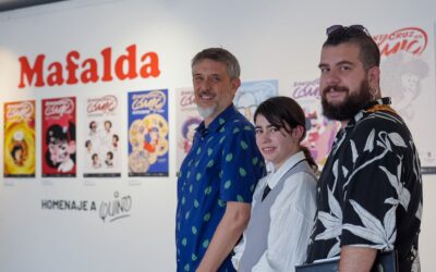 Javier Nóbrega, Leyre Fernández y Héctor Mario Pérez asisten a la inauguración de la muestra del Concurso ‘Mafalda’