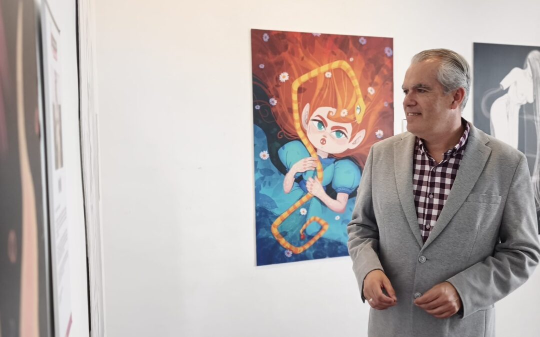Rubén Armiche visita la exposición de Ilustradoras & Ilustradas en el Centro de Información Juvenil de El Hierro