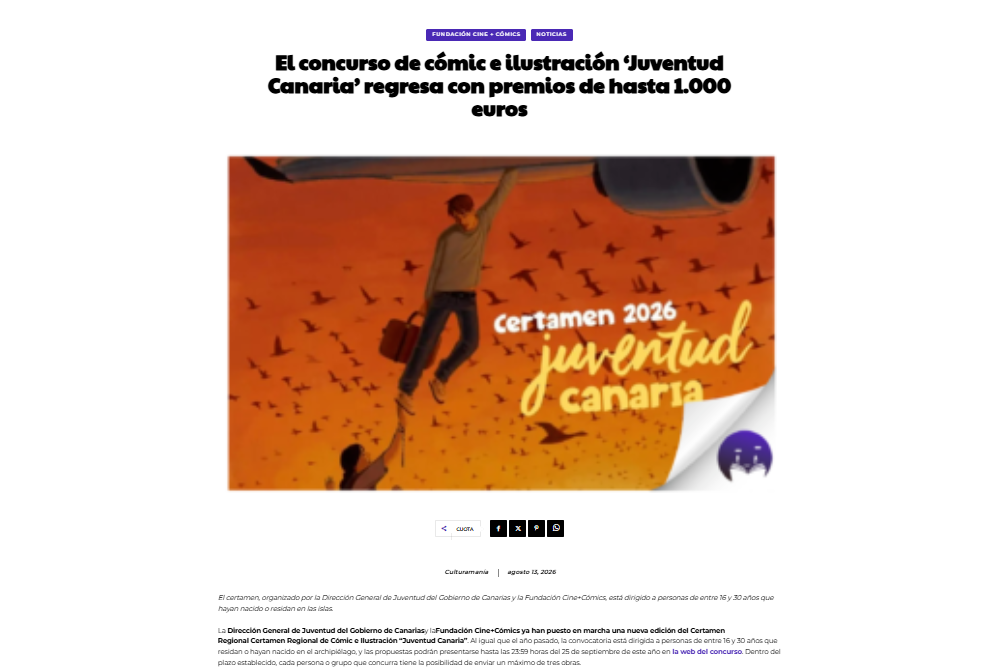 CULTURAMANÍA | El concurso de cómic e ilustración regresa con premios de hasta 1.000 euros
