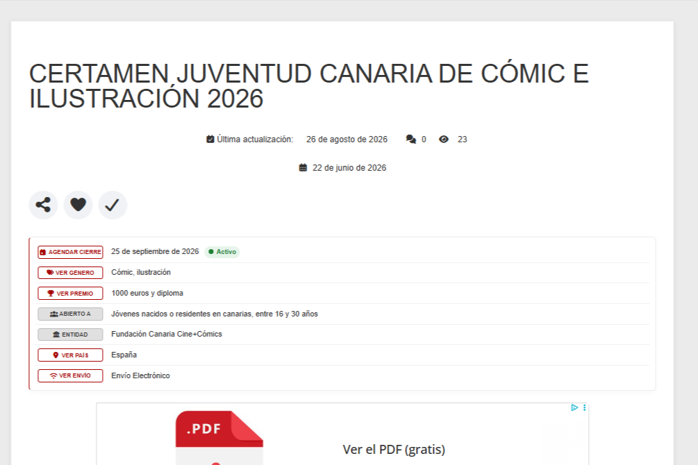FINALES CERRADOS | CERTAMEN JUVENTUD CANARIA DE CÓMIC E ILUSTRACIÓN 2026