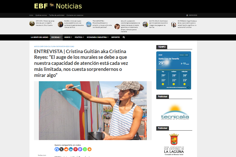 EL BLOGO FEROZ | ENTREVISTA | Cristina Guitián aka Cristina Reyes: “El auge de los murales se debe a que nuestra capacidad de atención está cada vez más limitada, nos cuesta sorprendernos o mirar algo”