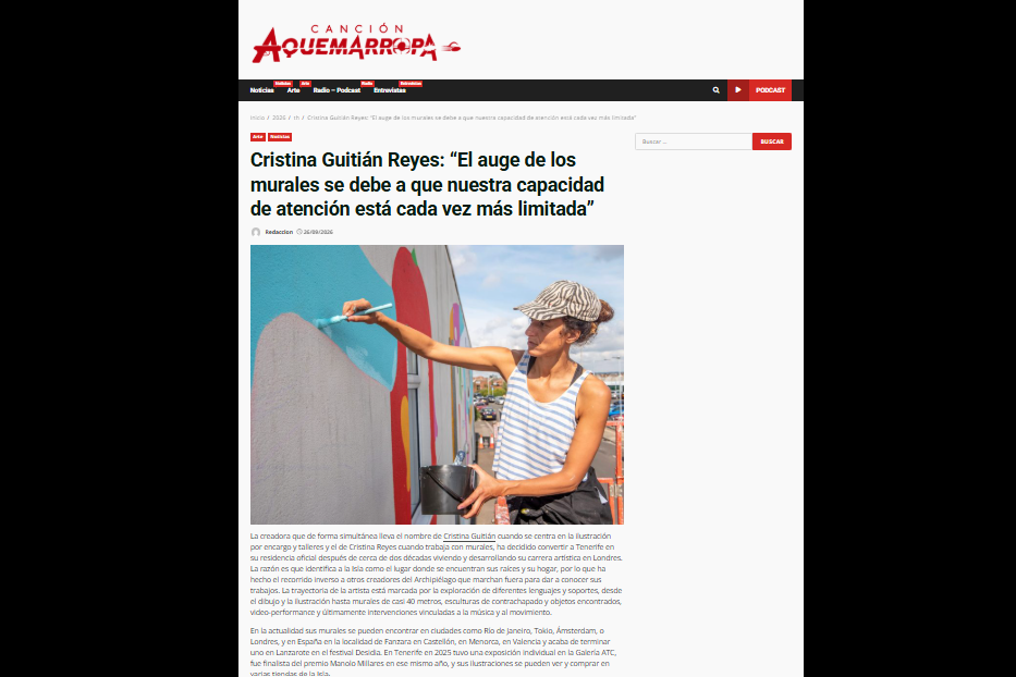CANCIÓN A QUEMARROPA | Cristina Guitián Reyes: “El auge de los murales se debe a que nuestra capacidad de atención está cada vez más limitada”