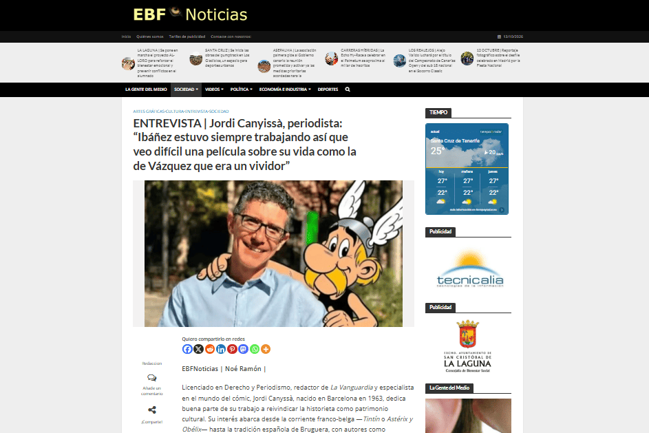 EL BLOGO FEROZ | ENTREVISTA | Jordi Canyissà, periodista: “Ibáñez estuvo siempre trabajando así que veo difícil una película sobre su vida como la de Vázquez que era un vividor”