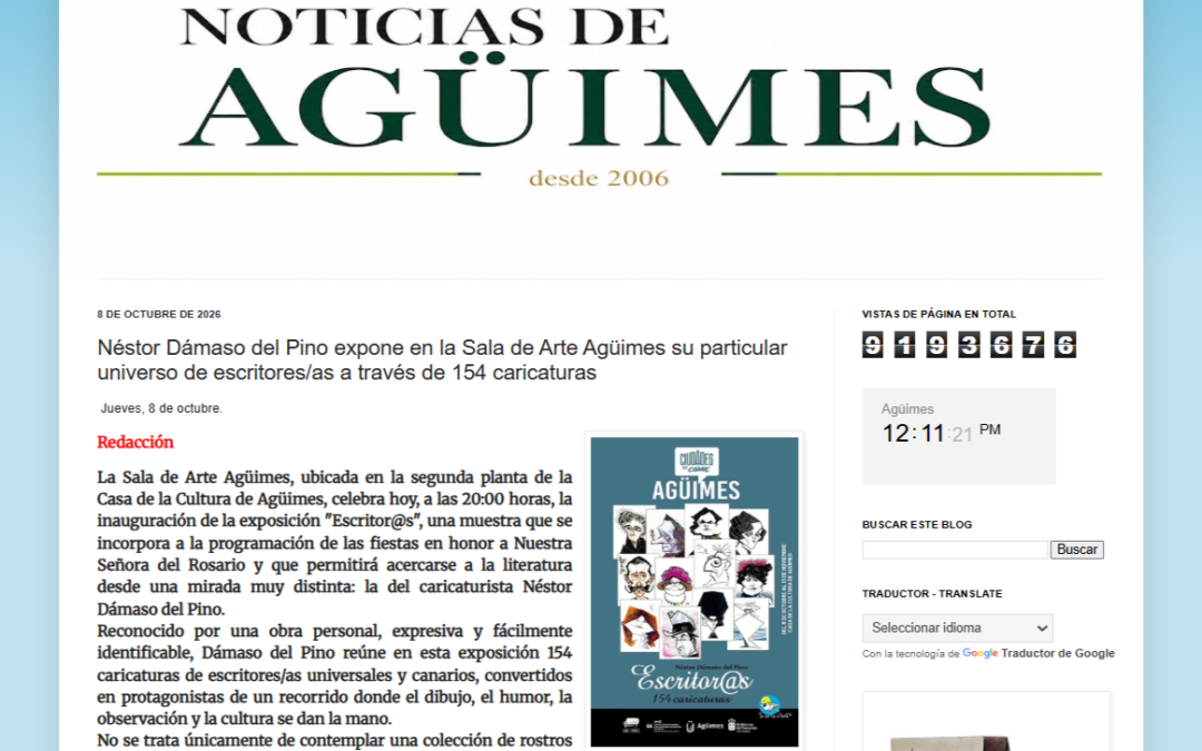 NOTICIAS DE AGÜIMES | Néstor Dámaso del Pino expone en la Sala de Arte Agüimes su particular universo de escritores/as a través de 154 caricaturas