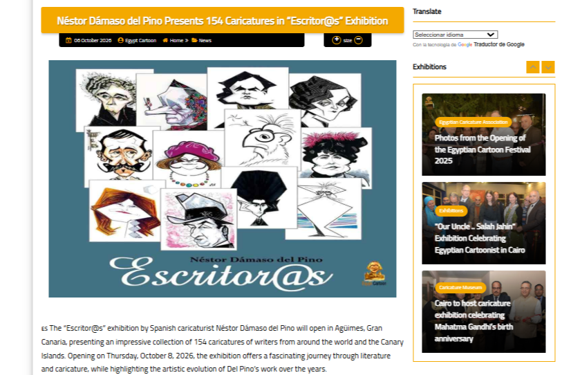 EGYPT CARTOON | Néstor Dámaso del Pino Presents 154 Caricatures in “Escritor@s” Exhibition