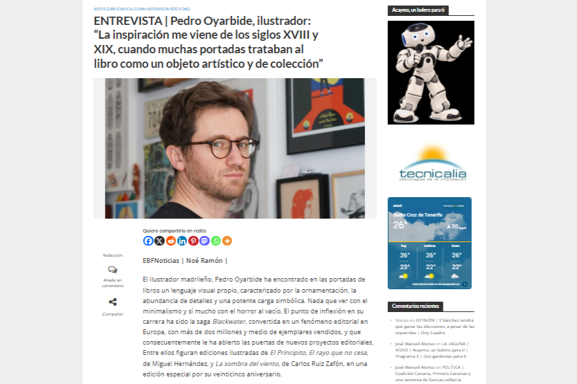 EL BLOGO FEROZ | ENTREVISTA | Pedro Oyarbide, ilustrador: “La inspiración me viene de los siglos XVIII y XIX, cuando muchas portadas trataban al libro como un objeto artístico y de colección”