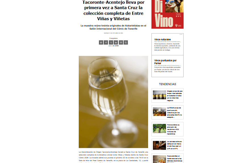 VINETUR | Tacoronte-Acentejo lleva por primera vez a Santa Cruz la colección completa de Entre Viñas y Viñetas