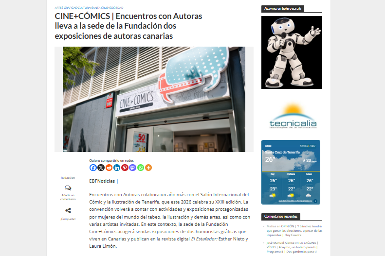 EL BLOGO FEROZ | CINE+CÓMICS | Encuentros con Autoras lleva a la sede de la Fundación dos exposiciones de autoras canarias