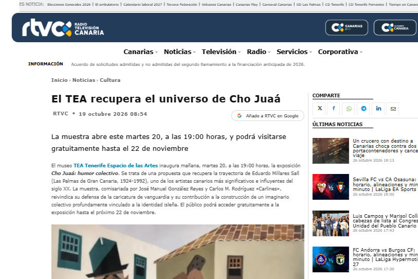 RADIO TELEVISIÓN CANARIA | El TEA recupera el universo de Cho Juaá